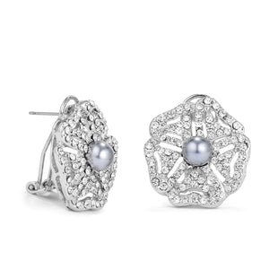 Antique Rhodium Plated CZ and Simulated Grey Pearl Bridal Earrings - E01962R-C82