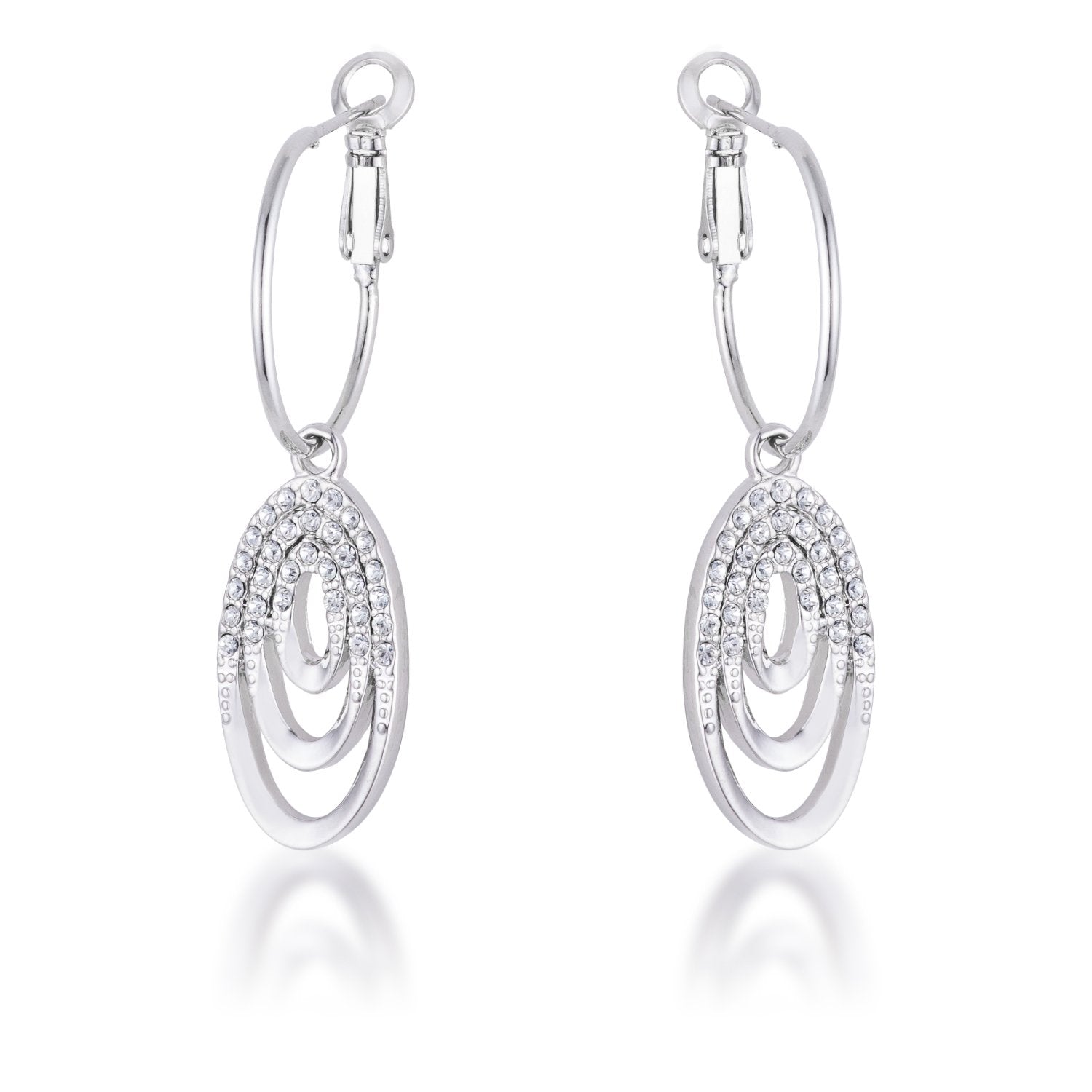 Rhodium Plated Multi Ring Elegant Oval Clear Crystal Drop Earring - E01963R-C01