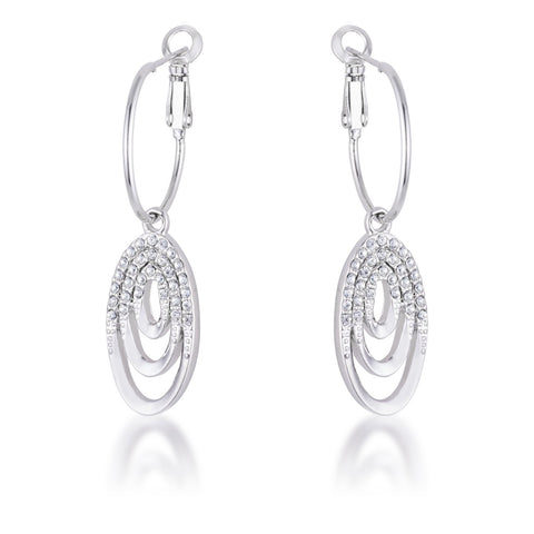Rhodium Plated Multi Ring Elegant Oval Clear Crystal Drop Earring - E01963R-C01