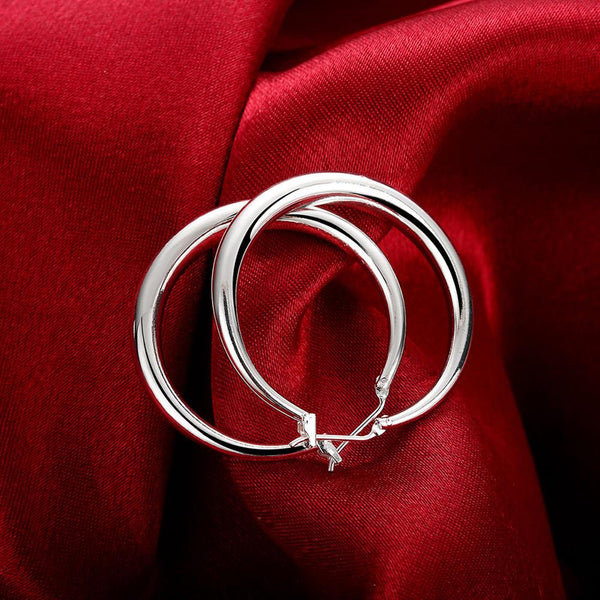 Lucky Silver - Silver Designer Round Hoop Earrings -  LOCAL STOCK - LSE020