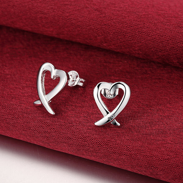 Lucky Silver - Silver Designer Cross Heart Stud Earrings - LOCAL STOCK - LSE055