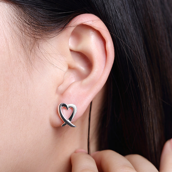 Lucky Silver - Silver Designer Cross Heart Stud Earrings - LOCAL STOCK - LSE055