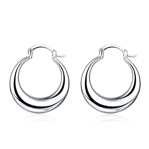 Lucky Silver - Silver Designer Round Hoop Flat Earrings - LOCAL STOCK - LSE077