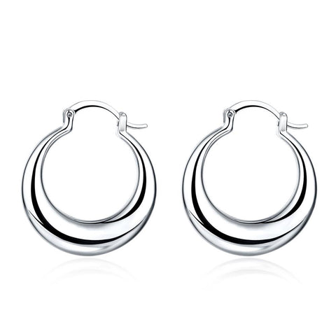 Lucky Silver - Silver Designer Round Hoop Flat Earrings - LOCAL STOCK - LSE077