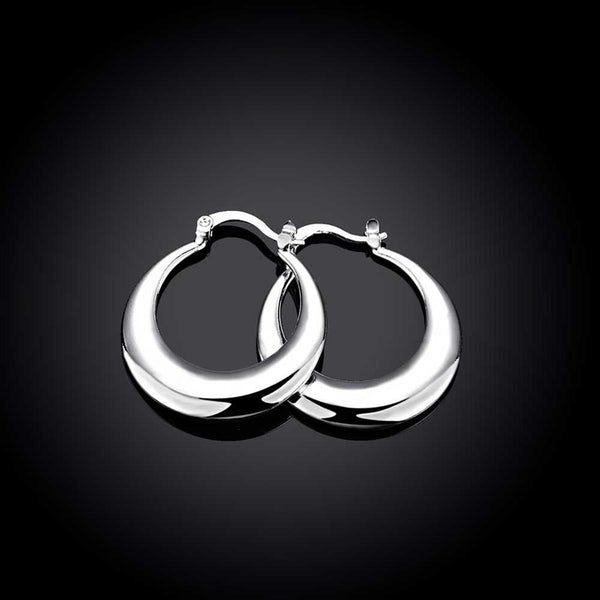 Lucky Silver - Silver Designer Round Hoop Flat Earrings - LOCAL STOCK - LSE077