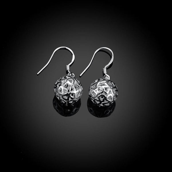 Lucky Silver - Silver Designer Filigree Hollow Ball Earrings - LOCAL STOCK - LSE100