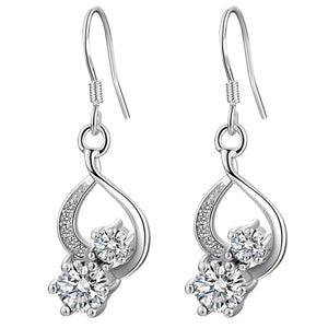 Lucky Silver - Silver Designer Double Crystal Dangle Earrings _ LOCAL STOCK - LSE1073