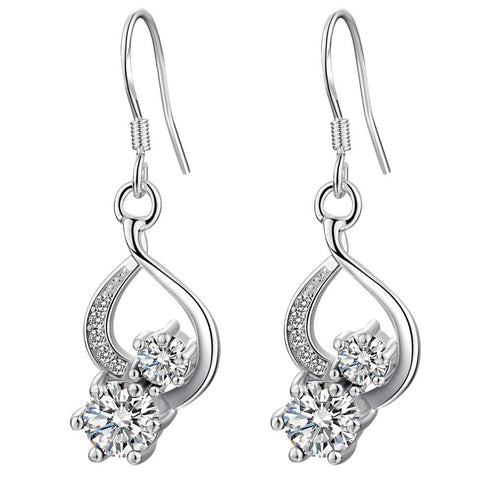 Lucky Silver - Silver Designer Double Crystal Dangle Earrings _ LOCAL STOCK - LSE1073