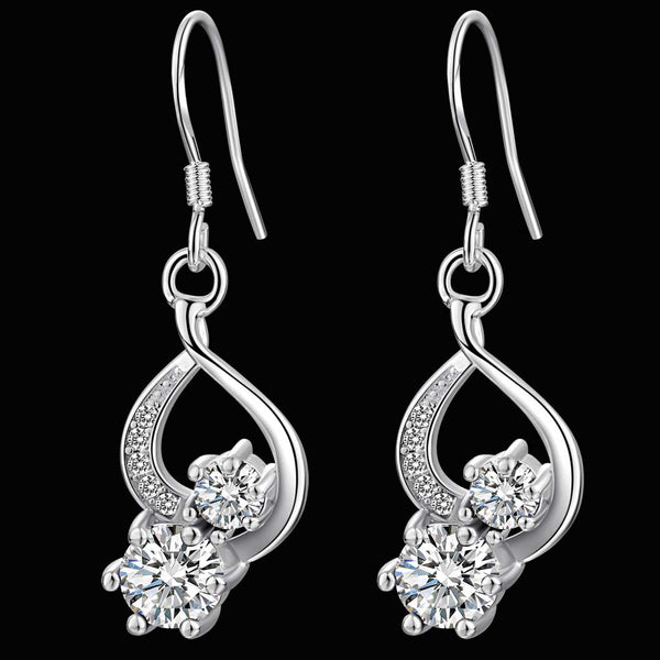Lucky Silver - Silver Designer Double Crystal Dangle Earrings _ LOCAL STOCK - LSE1073