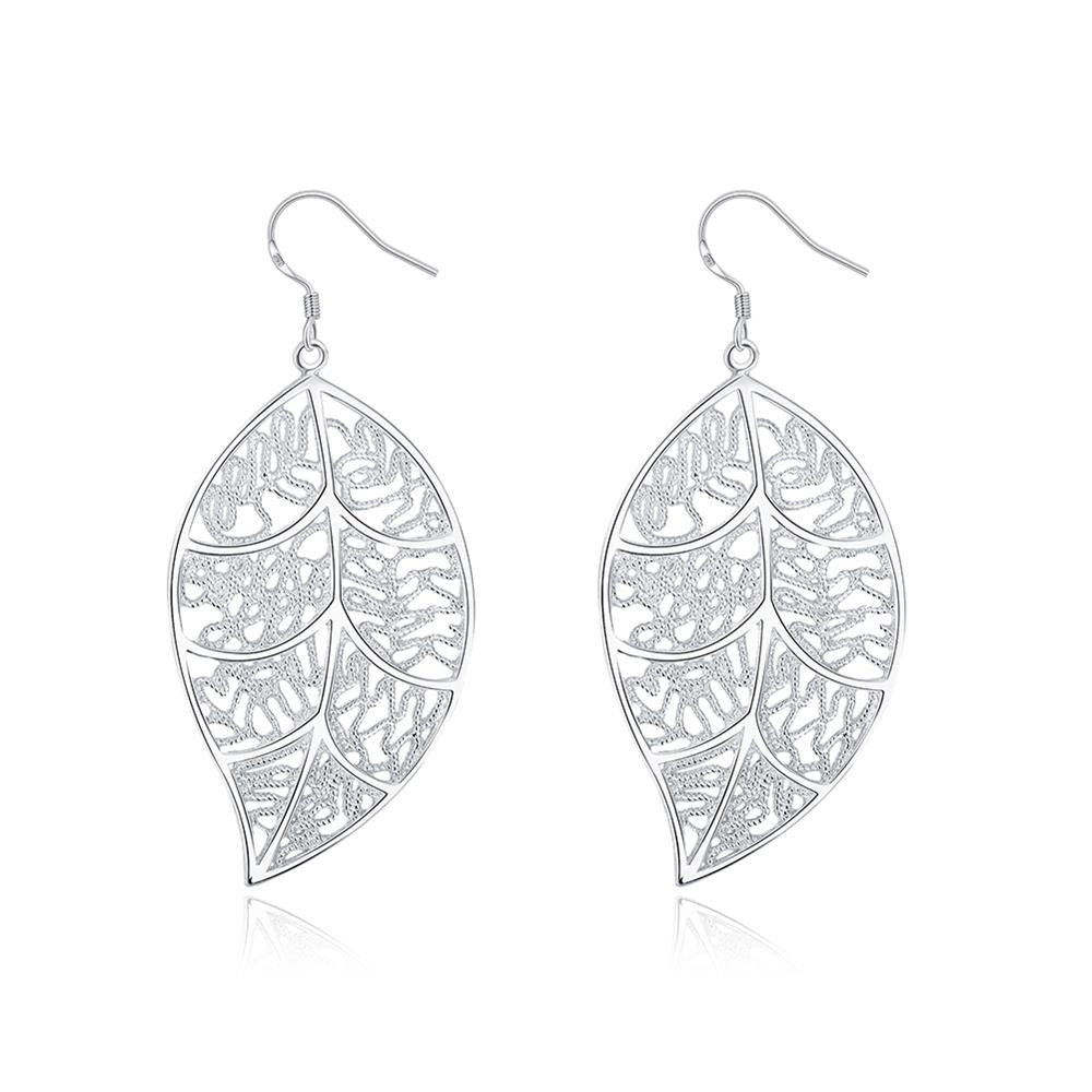 Lucky Silver - Silver Designer Patterned Leaf Earrings - LOCAL STOCK - LSE128