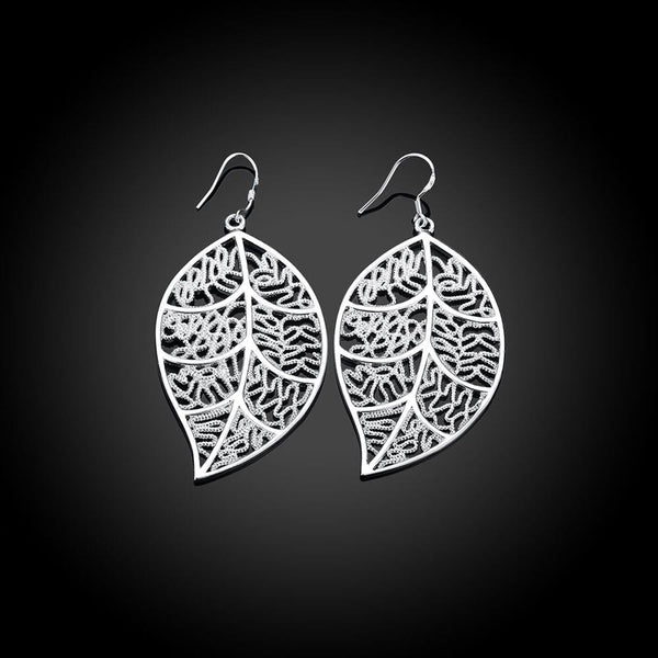 Lucky Silver - Silver Designer Patterned Leaf Earrings - LOCAL STOCK - LSE128