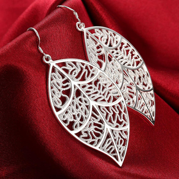 Lucky Silver - Silver Designer Patterned Leaf Earrings - LOCAL STOCK - LSE128