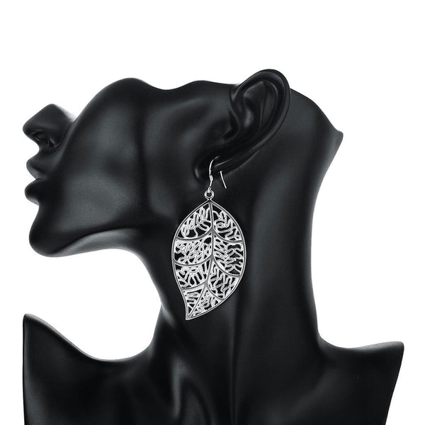 Lucky Silver - Silver Designer Patterned Leaf Earrings - LOCAL STOCK - LSE128