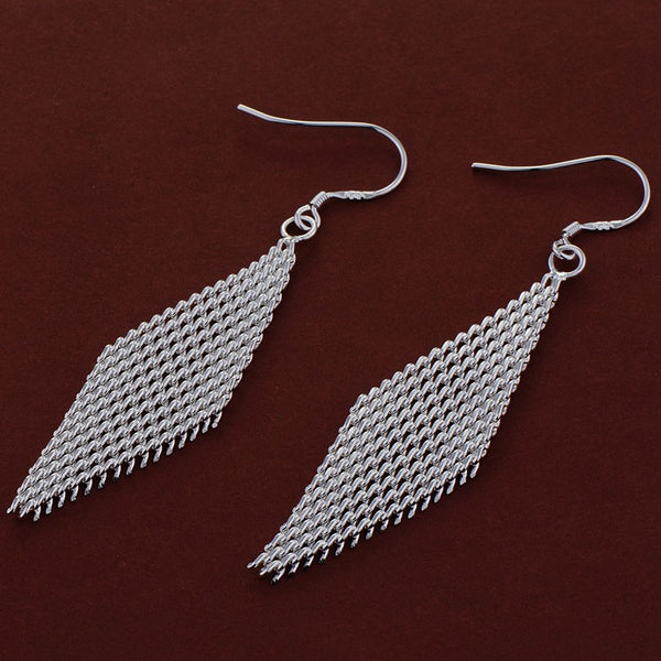 Lucky Silver - Silver Designer Mesh Dangle Earrings - LOCAL STOCK - LSE143