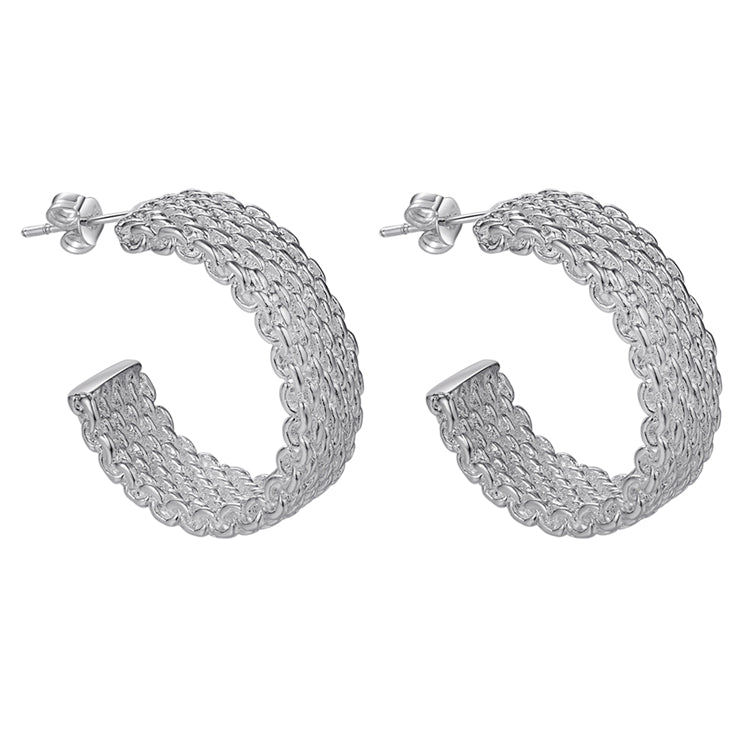 Lucky Silver - Silver Designer Mesh Hoop Earrings - LOCAL STOCK - LSE148