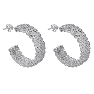 Lucky Silver - Silver Designer Mesh Hoop Earrings - LOCAL STOCK - LSE148