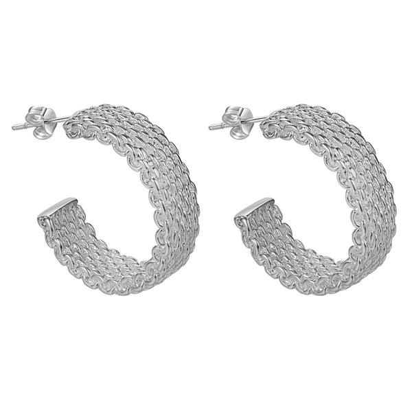 Lucky Silver - Silver Designer Mesh Hoop Earrings - LOCAL STOCK - LSE148