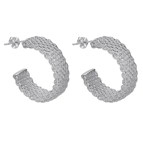 Lucky Silver - Silver Designer Mesh Hoop Earrings - LOCAL STOCK - LSE148