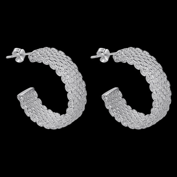 Lucky Silver - Silver Designer Mesh Hoop Earrings - LOCAL STOCK - LSE148