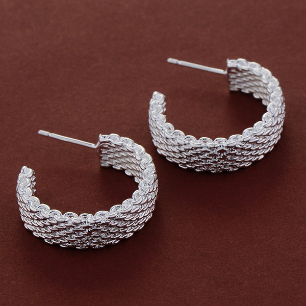 Lucky Silver - Silver Designer Mesh Hoop Earrings - LOCAL STOCK - LSE148