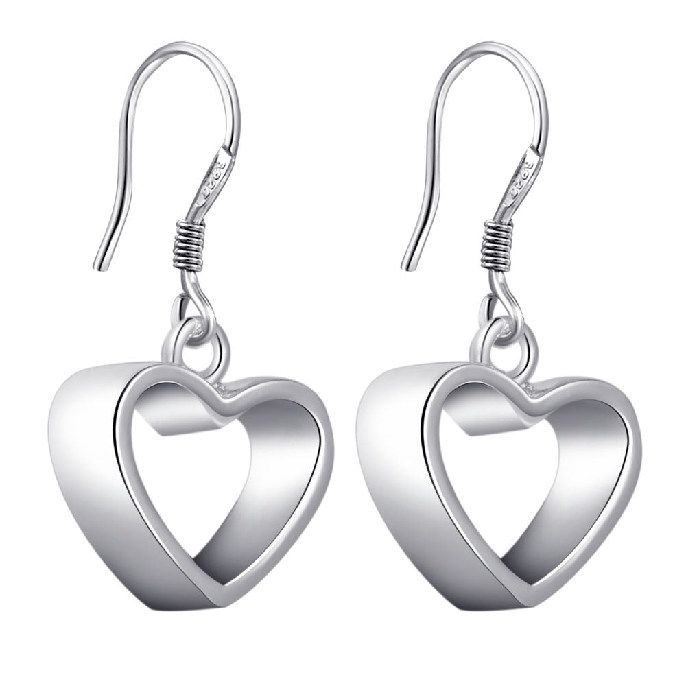 Lucky Silver - Silver Designer Heart Hoop Earrings - LOCAL STOCK - LSE153