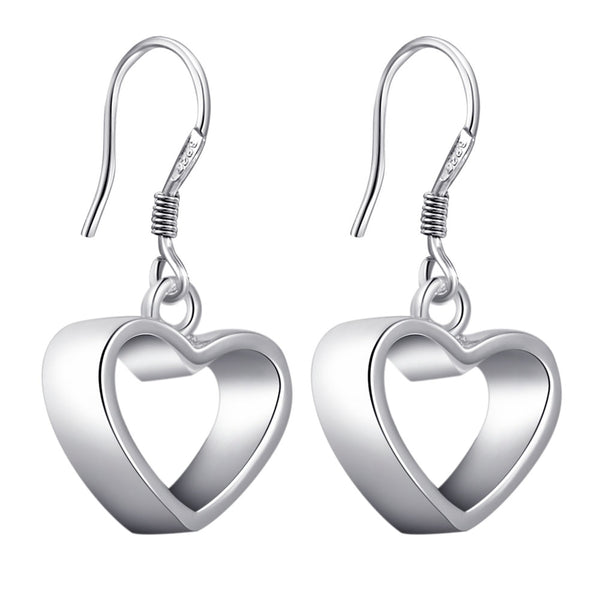 Lucky Silver - Silver Designer Heart Hoop Earrings - LOCAL STOCK - LSE153