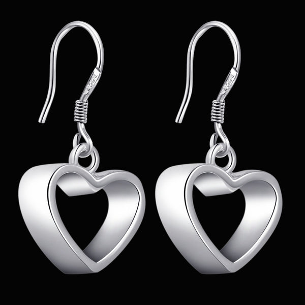 Lucky Silver - Silver Designer Heart Hoop Earrings - LOCAL STOCK - LSE153