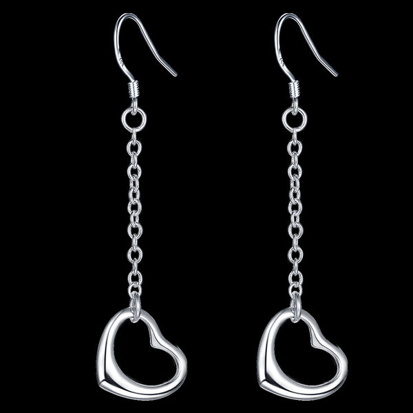 Lucky Silver - Silver Designer 1 String Open Heart Earrings - LOCAL STOCK - LSE187