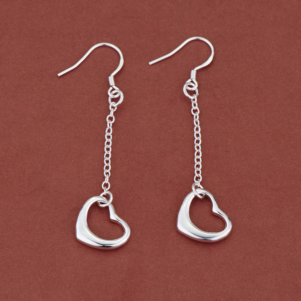 Lucky Silver - Silver Designer 1 String Open Heart Earrings - LOCAL STOCK - LSE187