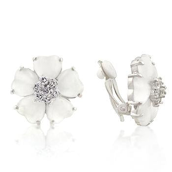 White Flower Nouveau Clip Earrings - E20011R-C93-CLIP