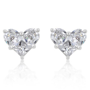 White Cubic Zirconia Heart Stud Earrings - E20066R-C01