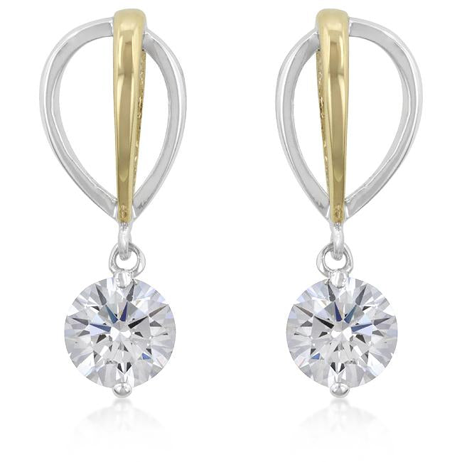 Two-tone Finish Cubic Zirconia Drop Earrings - E20126T-S01