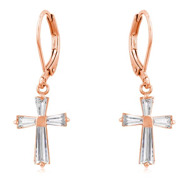 Rose Gold Plated CZ Cross Drop Earrings LSE20127A-C01