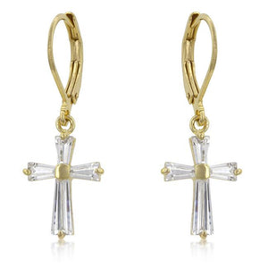Cubic Zirconia Goldtone Finish Cross Earrings - E20127G-C01