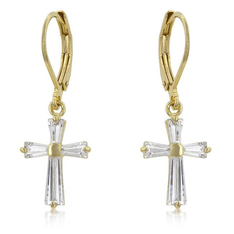 Cubic Zirconia Goldtone Finish Cross Earrings - E20127G-C01