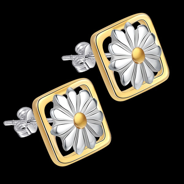 Lucky Silver - Silver Designer Flower in Square Stud Earrings - LOCAL STOCK - LSE222