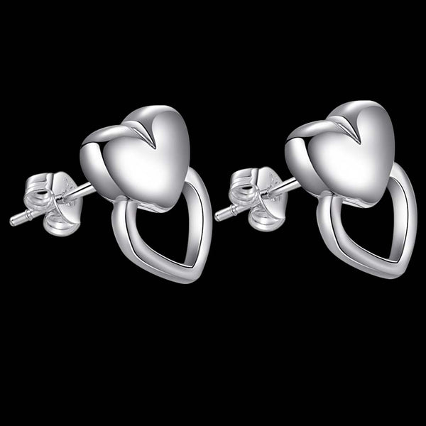 Lucky Silver - Silver Designer Double Heart Stud Earrings - LOCAL STOCK - LSE285