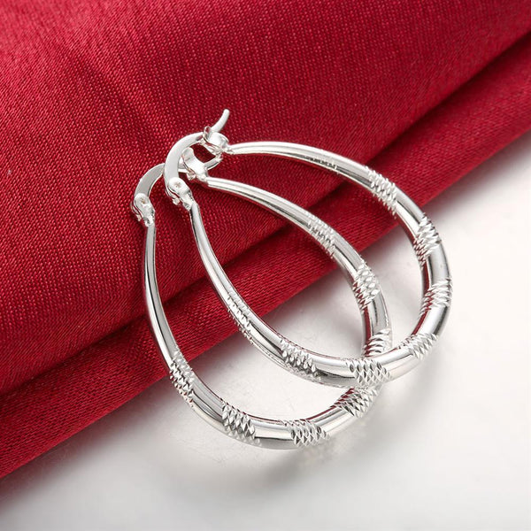 Lucky Silver - Silver Designer Oval Hoop Paved Earrings _ LOCAL STOCK - LSE294