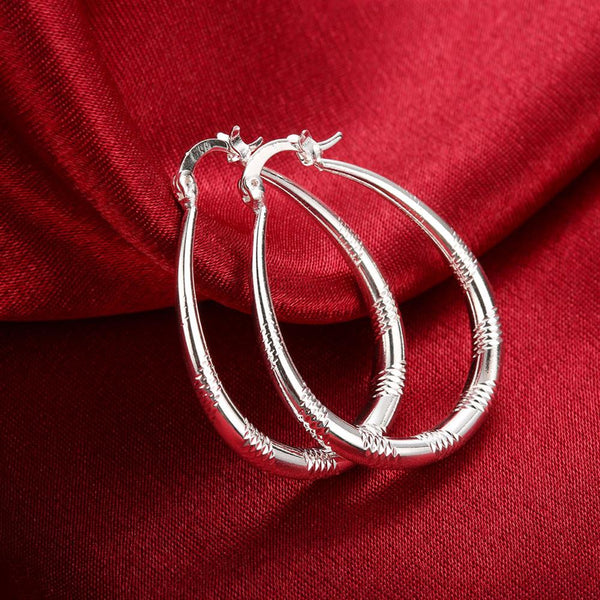 Lucky Silver - Silver Designer Oval Hoop Paved Earrings _ LOCAL STOCK - LSE294