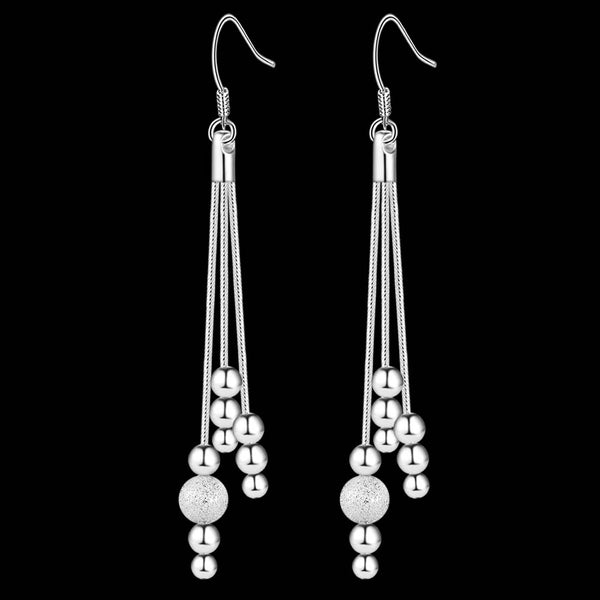 Lucky Silver - Silver Designer 3 String Beaded Earrings - LOCAL STOCK - LSE322