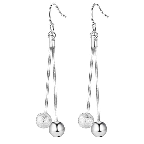 Lucky Silver - Silver Designer 2 String Ball Dangle Earrings - LOCAL STOCK - LSE323