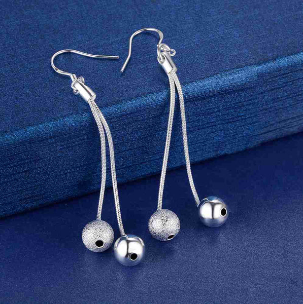 Lucky Silver - Silver Designer 2 String Ball Dangle Earrings - LOCAL STOCK - LSE323