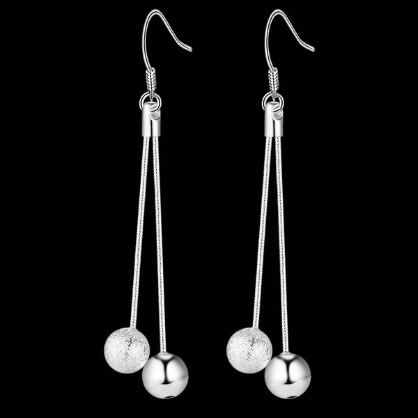 Lucky Silver - Silver Designer 2 String Ball Dangle Earrings - LOCAL STOCK - LSE323