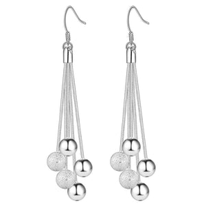 Lucky Silver - Silver Designer Ball on 5 String Dangle Earrings - LOCAL STOCK - LSE324