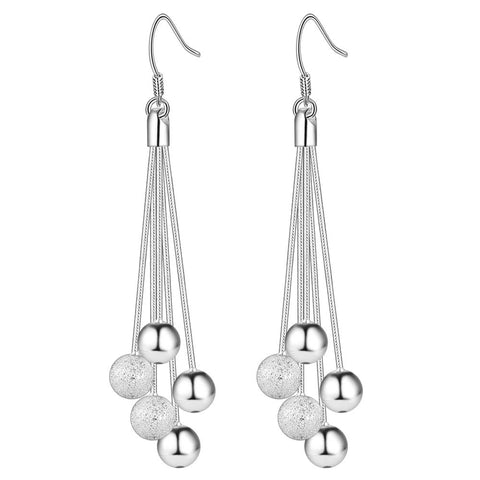 Lucky Silver - Silver Designer Ball on 5 String Dangle Earrings - LOCAL STOCK - LSE324