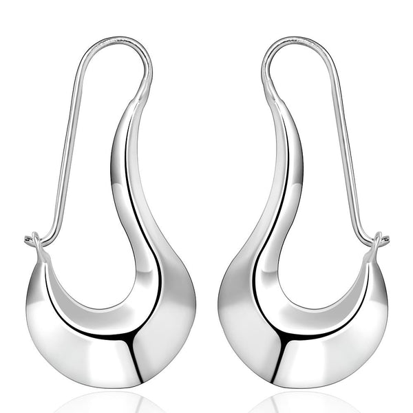 Lucky Silver - Silver Designer Shapely Hoop Earrings - LOCAL STOCK - LSE338
