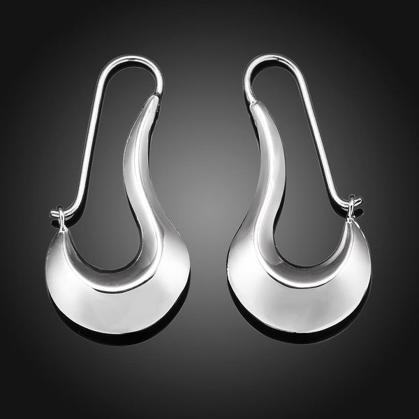 Lucky Silver - Silver Designer Shapely Hoop Earrings - LOCAL STOCK - LSE338