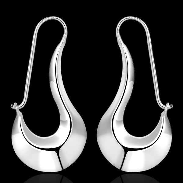 Lucky Silver - Silver Designer Shapely Hoop Earrings - LOCAL STOCK - LSE338