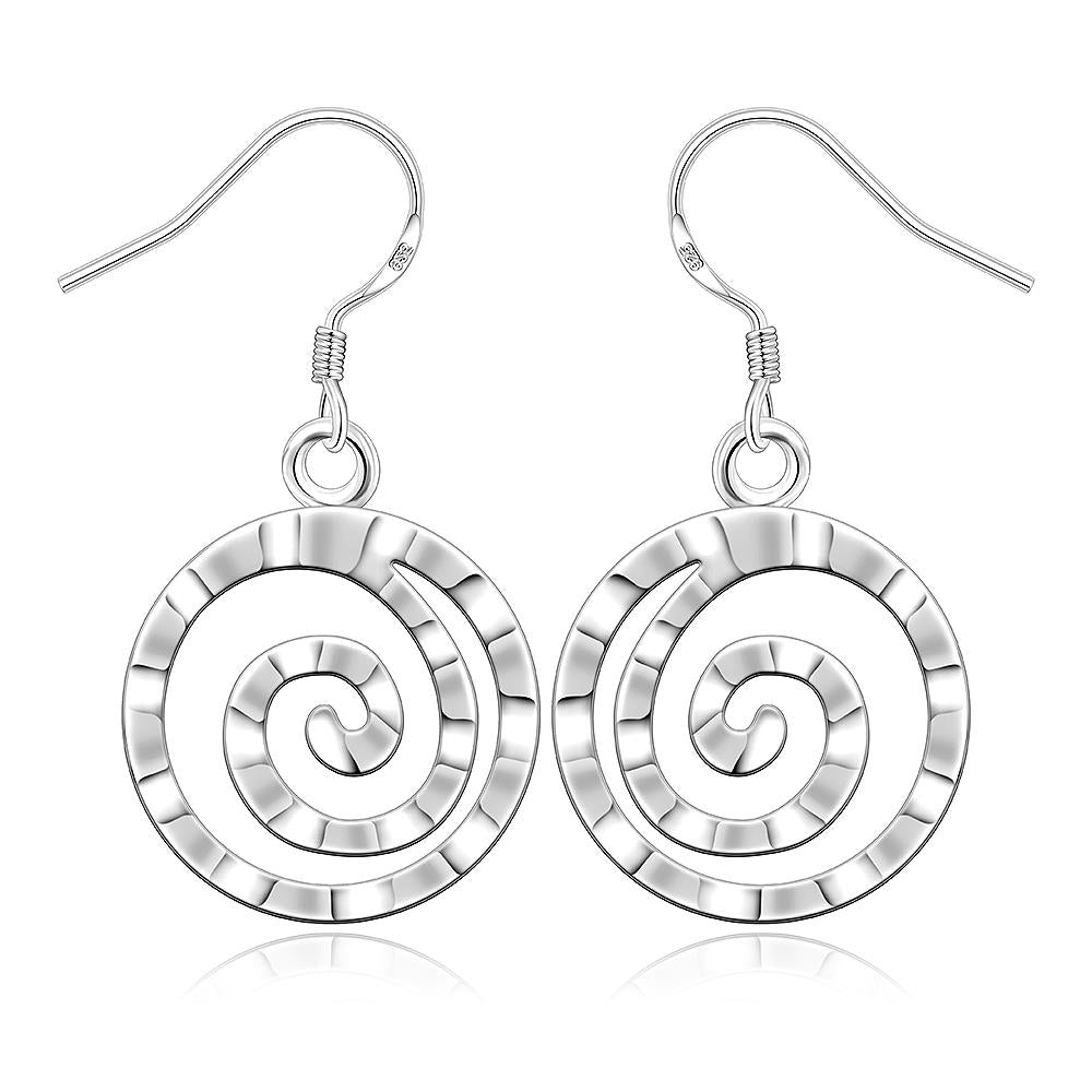 Lucky Silver - Silver Designer Round Swirl Dangle Earrings - LOCAL STOCK - LSE353