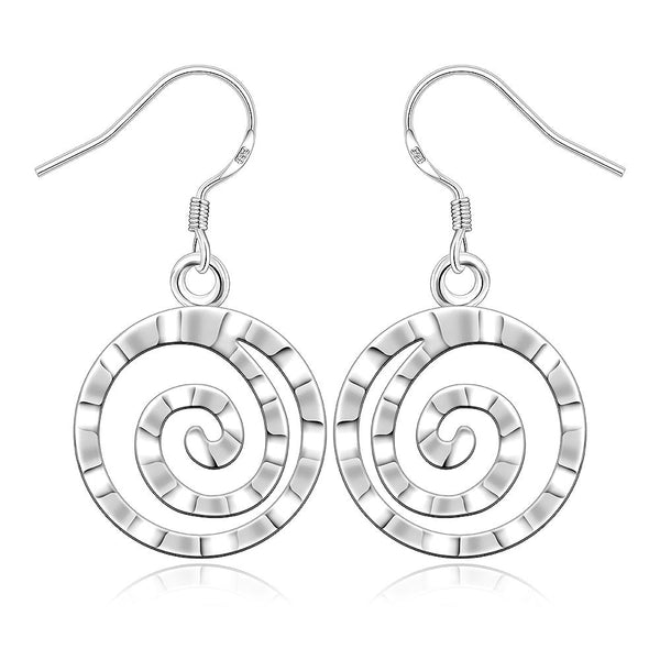 Lucky Silver - Silver Designer Round Swirl Dangle Earrings - LOCAL STOCK - LSE353